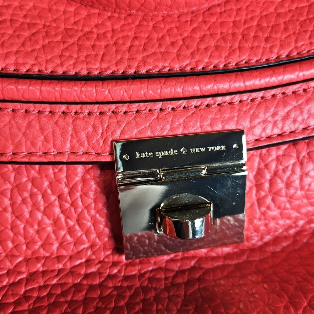 Kate Spade New York Neon Coral Pebbled Leather Satchel Turn Lock Crossbody Bag - Picture 3 of 8